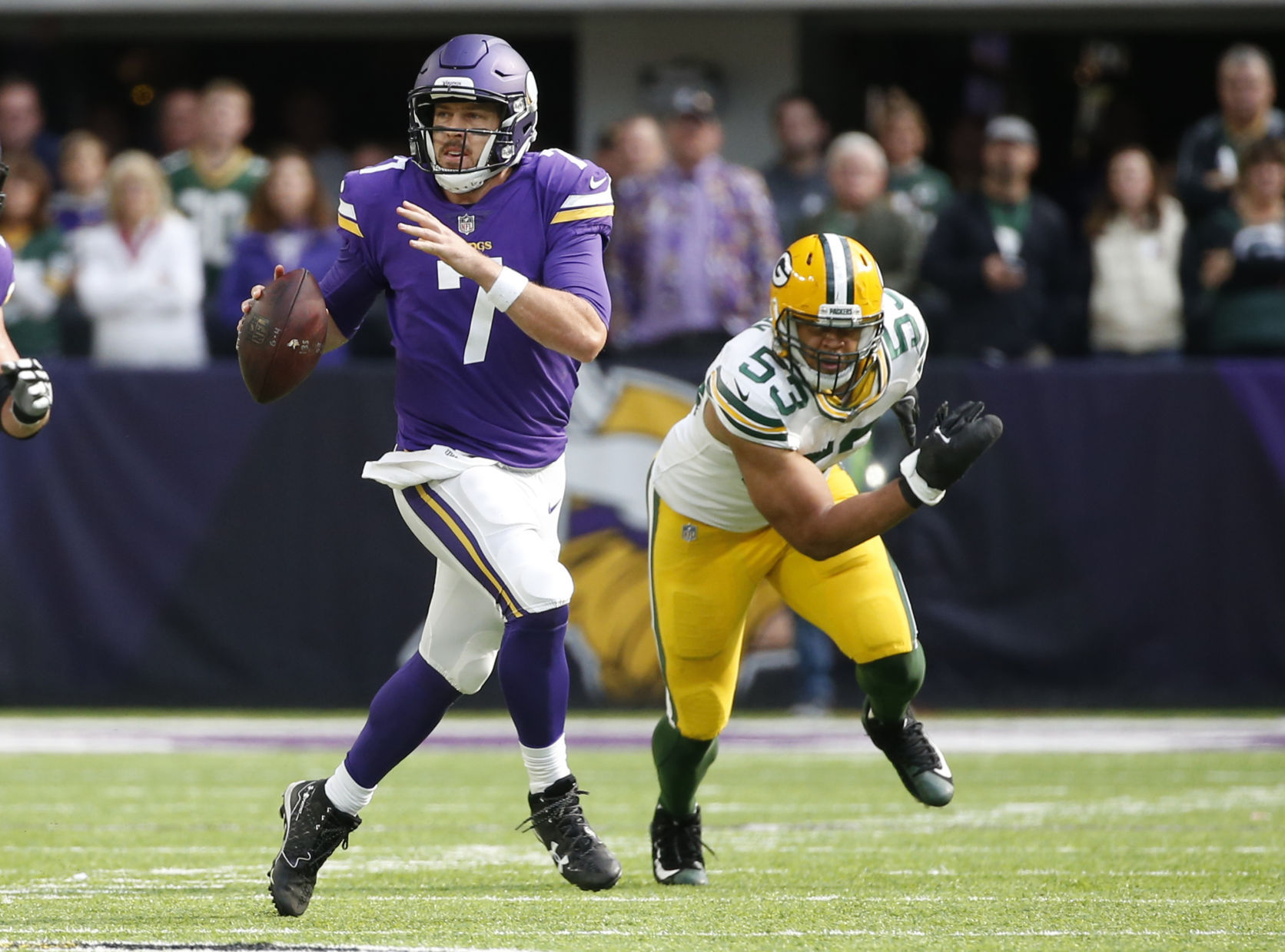 Case Keenum rolls out. AP photo